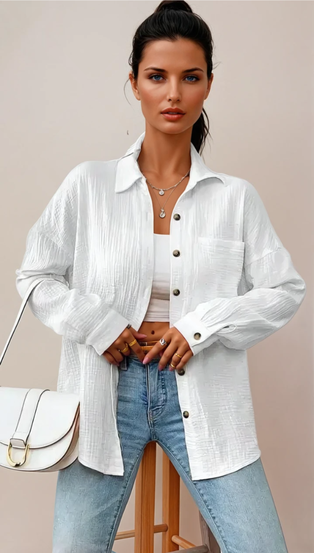 Vit Dam Blus KnappdesignAvslappnad Stil