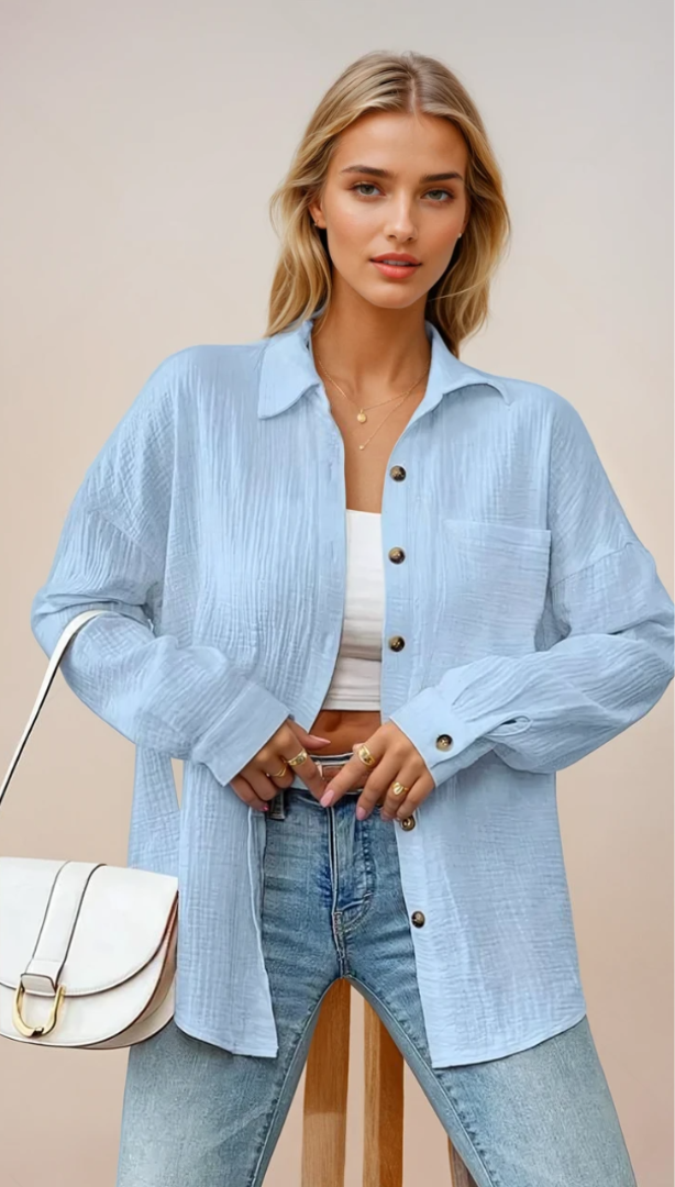 Vit Dam Blus KnappdesignAvslappnad Stil