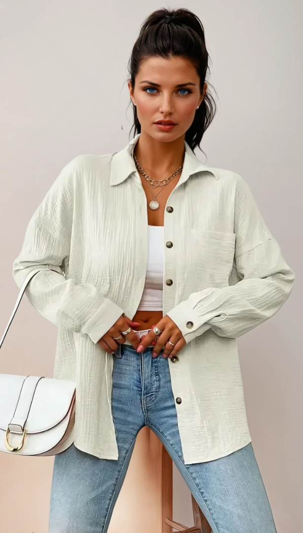 Vit Dam Blus KnappdesignAvslappnad Stil
