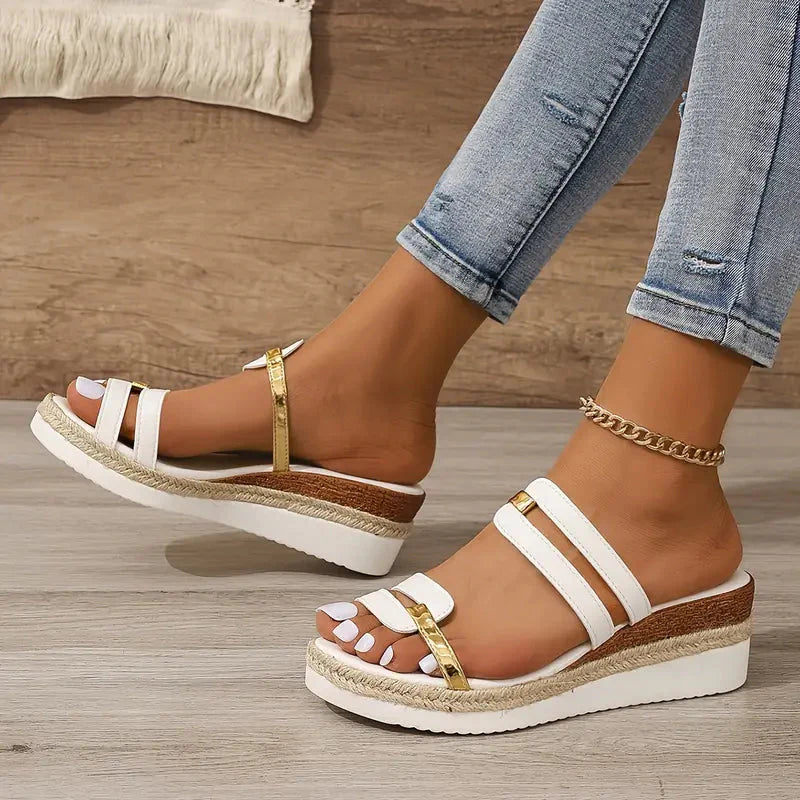 Vita sandaler, Kile, Slip On, Sandaler med platå, Skor för sommaren