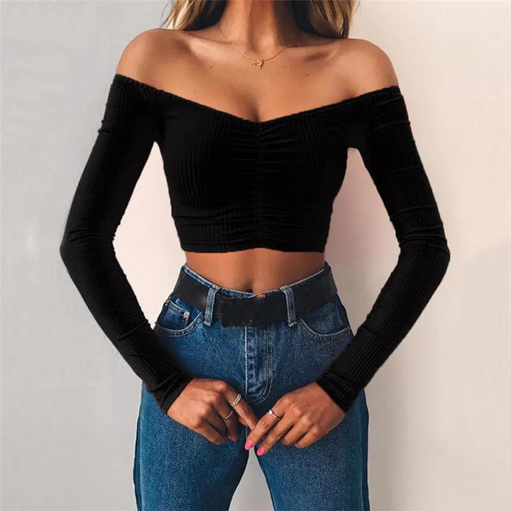 Vivian Blus | Långärmad blus med off-shoulder axelparti