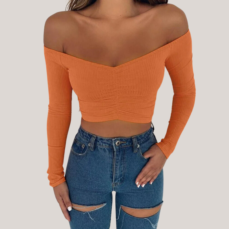Vivian Blus | Långärmad blus med off-shoulder axelparti
