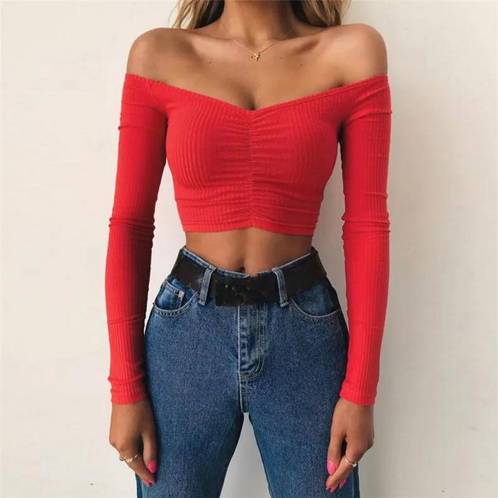 Vivian Blus | Långärmad blus med off-shoulder axelparti