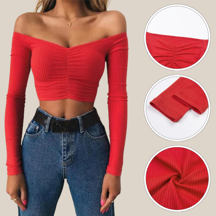 Vivian Blus | Långärmad blus med off-shoulder axelparti