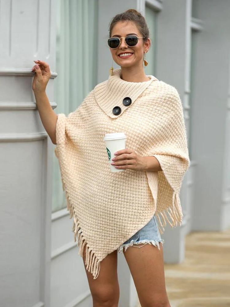 Whitney Stickad Poncho - snygga stickade höstplagg för kvinnor