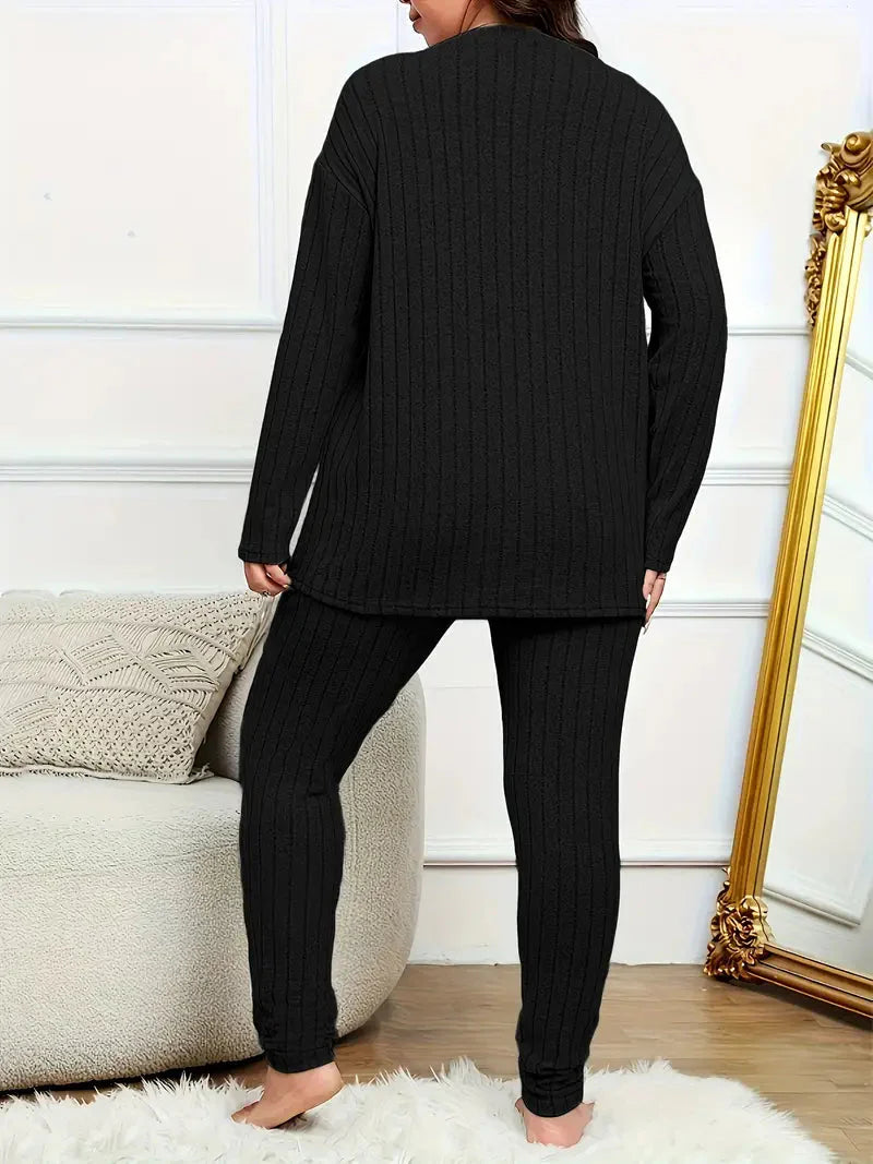 Wilda Loungewear-set | Ribbad hemmaklädsel i plus size för kvinnor