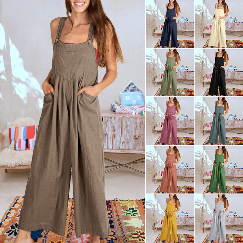 Ärmlös Blommig Jumpsuit för Kvinnor - Vida Ben