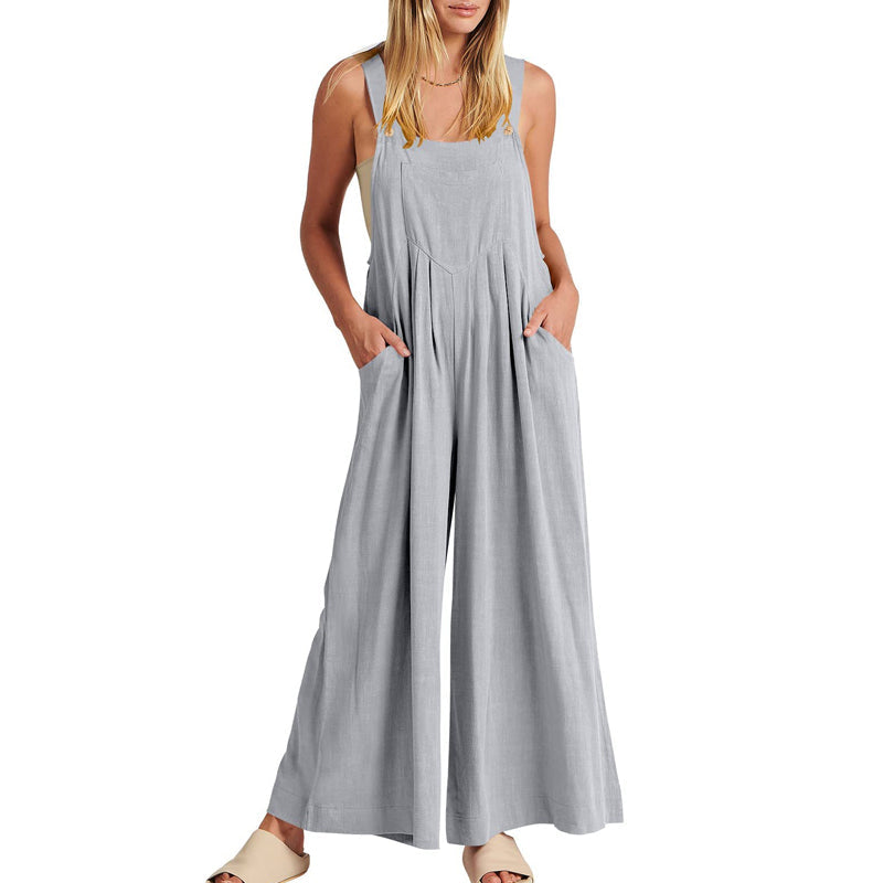 Ärmlös Blommig Jumpsuit för Kvinnor - Vida Ben