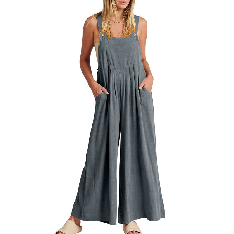 Ärmlös Blommig Jumpsuit för Kvinnor - Vida Ben