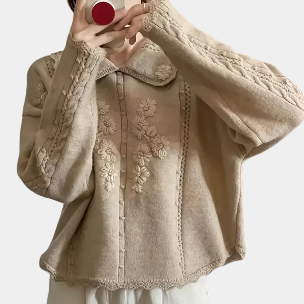 Höstig stickad blommig pullover för damer - Emma