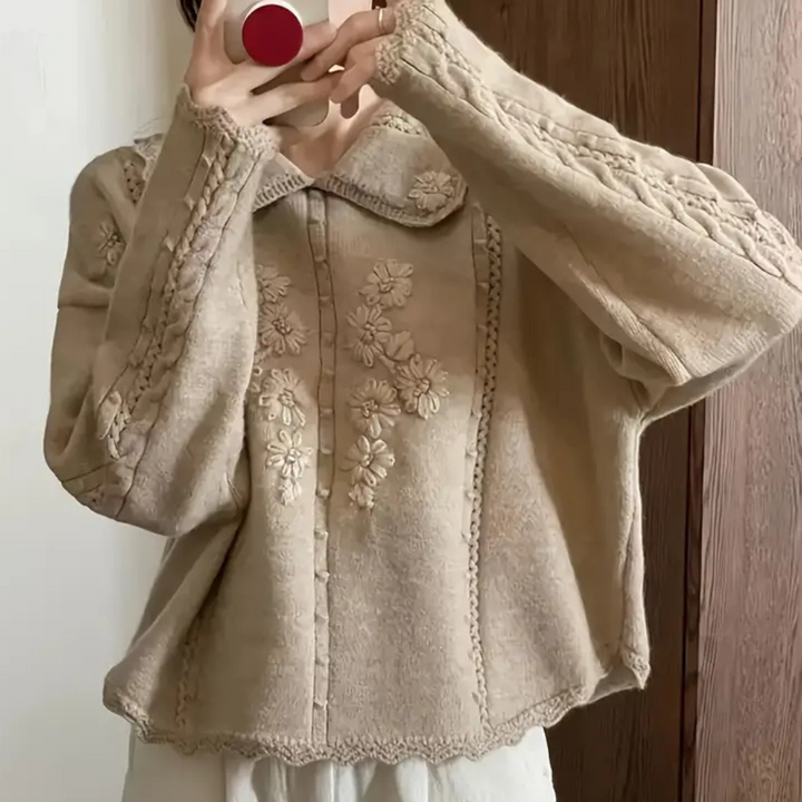 Höstig stickad blommig pullover för damer - Emma