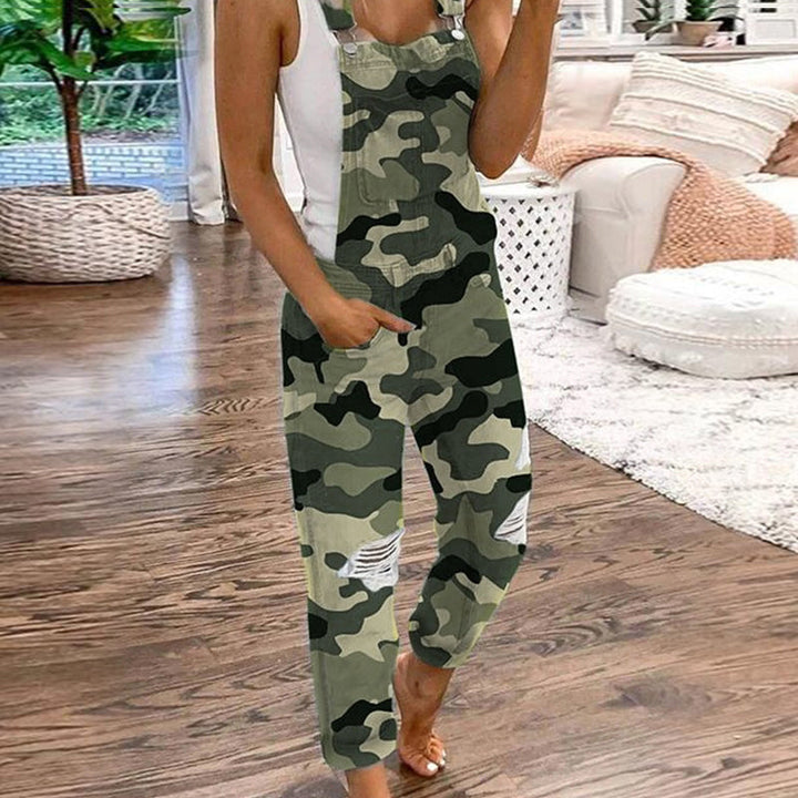 Avslappnad Dam Denim Jumpsuit med Fickor