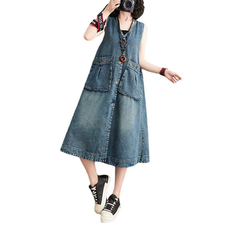 Dam Denim Overallklänning med Bekväm Design