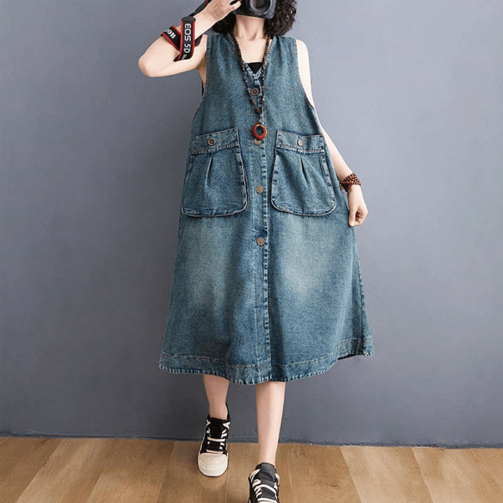 Dam Denim Overallklänning med Bekväm Design