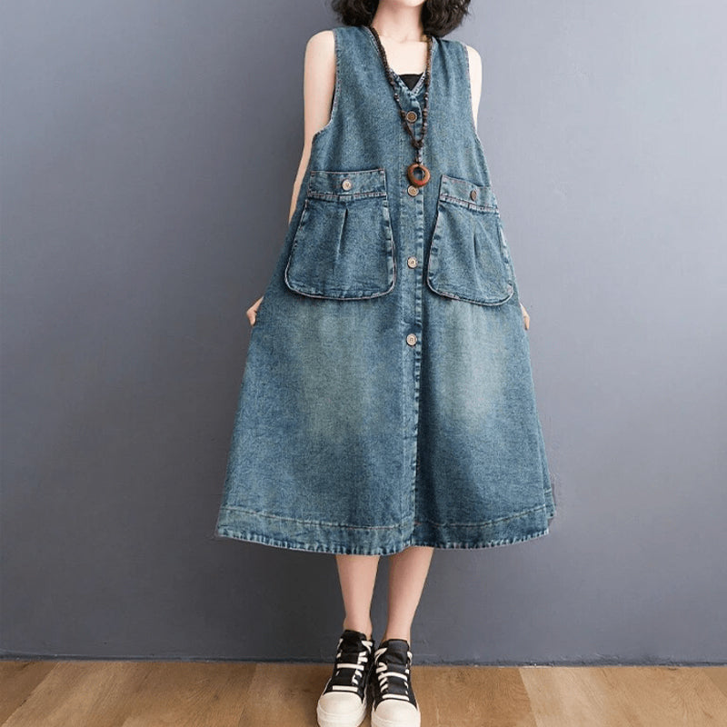Dam Denim Overallklänning med Bekväm Design