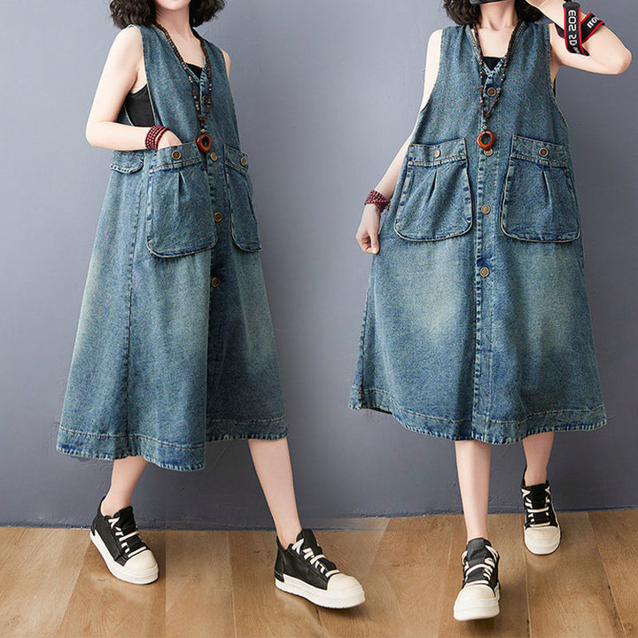Dam Denim Overallklänning med Bekväm Design