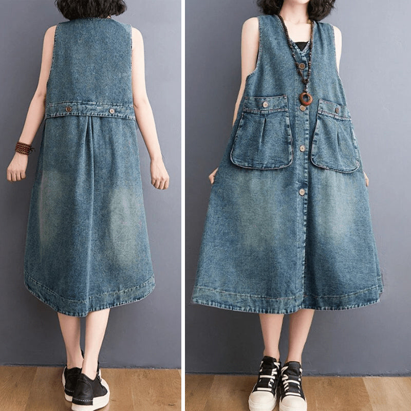 Dam Denim Overallklänning med Bekväm Design