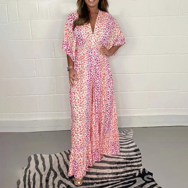 Dam Geometrisk Kimono Jumpsuit med V-hals