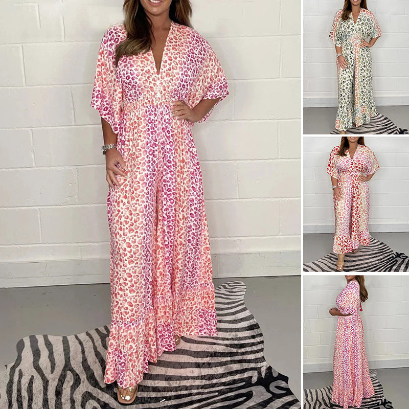 Dam Geometrisk Kimono Jumpsuit med V-hals