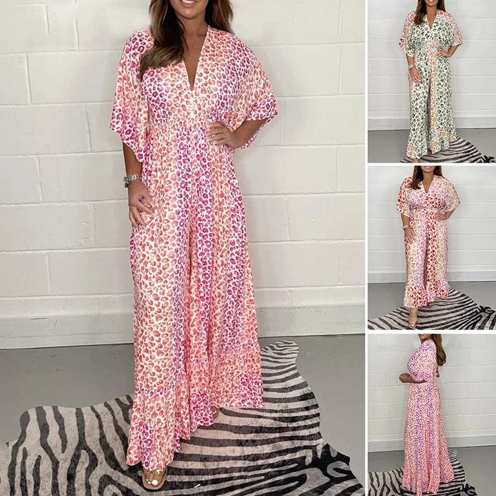 Dam Geometrisk Kimono Jumpsuit med V-hals