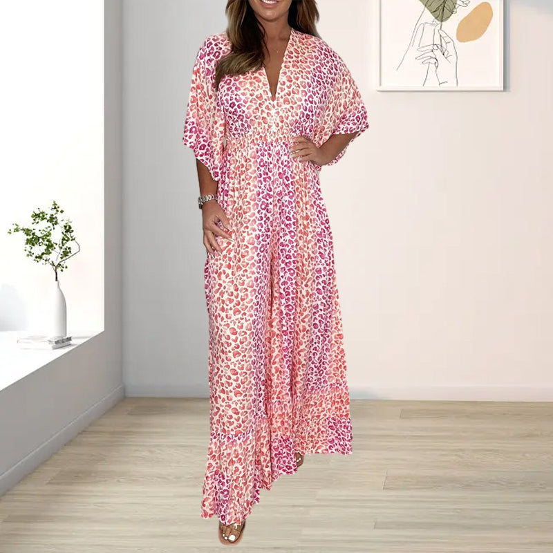 Dam Geometrisk Kimono Jumpsuit med V-hals