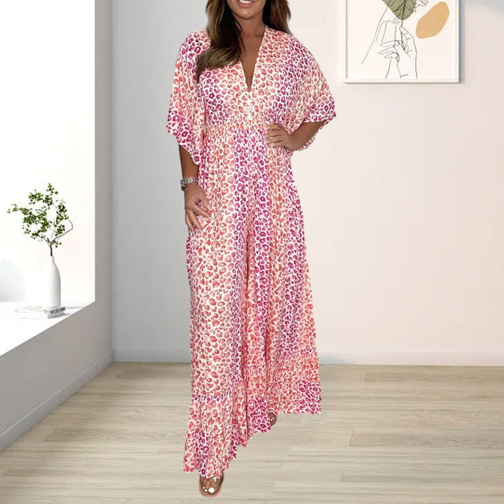 Dam Geometrisk Kimono Jumpsuit med V-hals