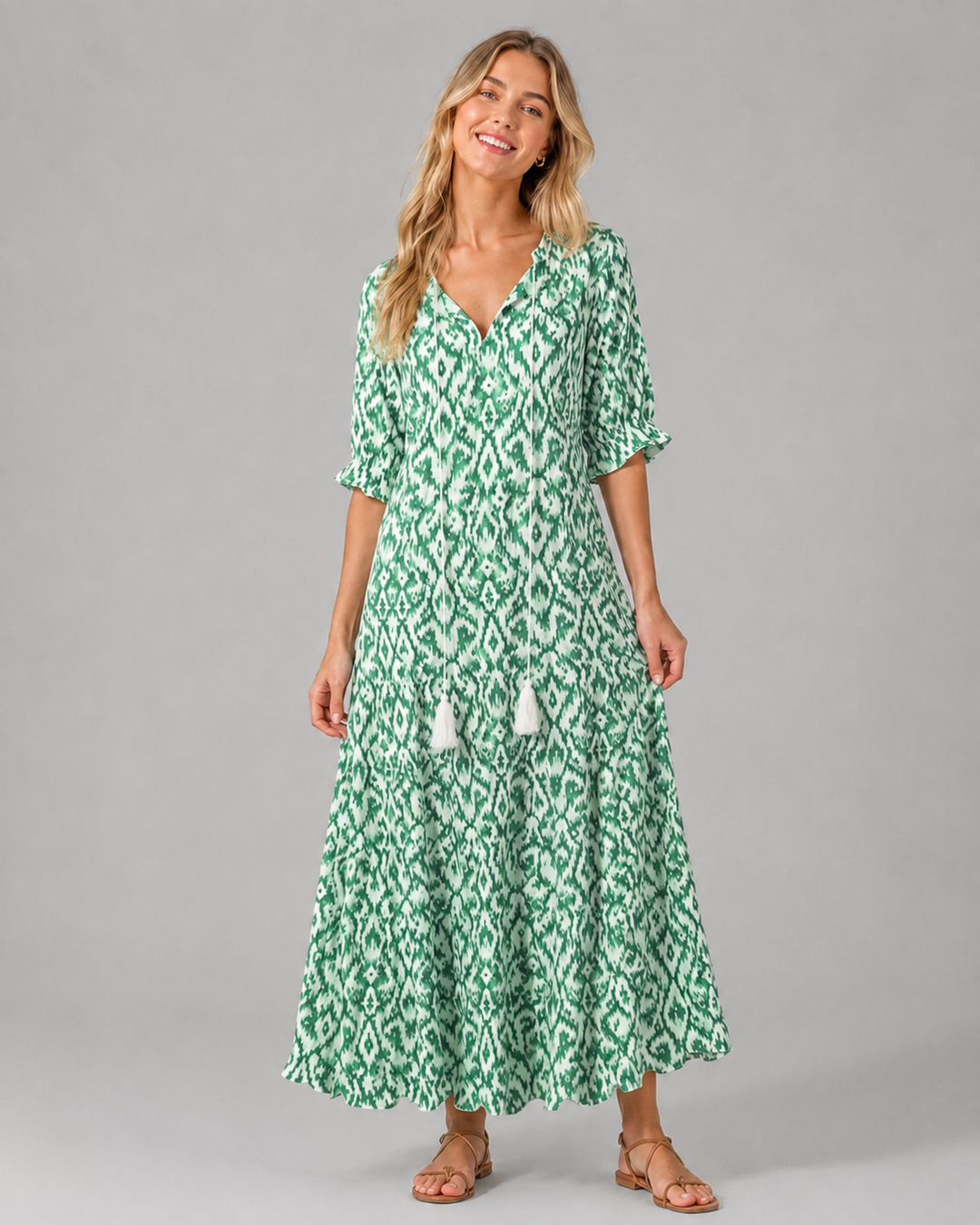 Dam Sommarklänning Boho Vintage Med V-Ringning