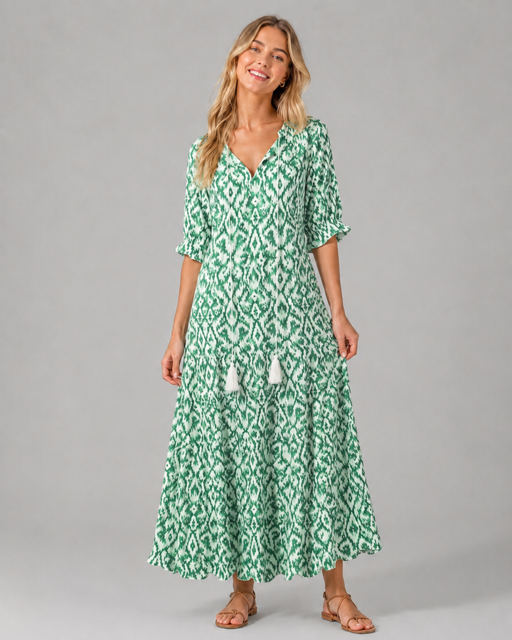 Dam Sommarklänning Boho Vintage Med V-Ringning