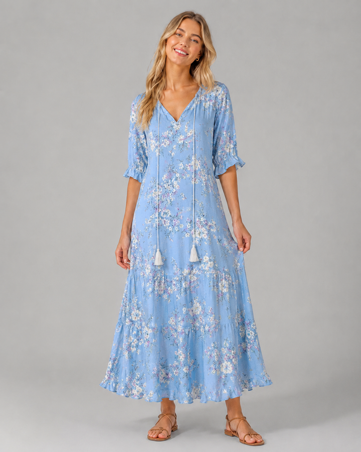 Dam Sommarklänning Boho Vintage Med V-Ringning