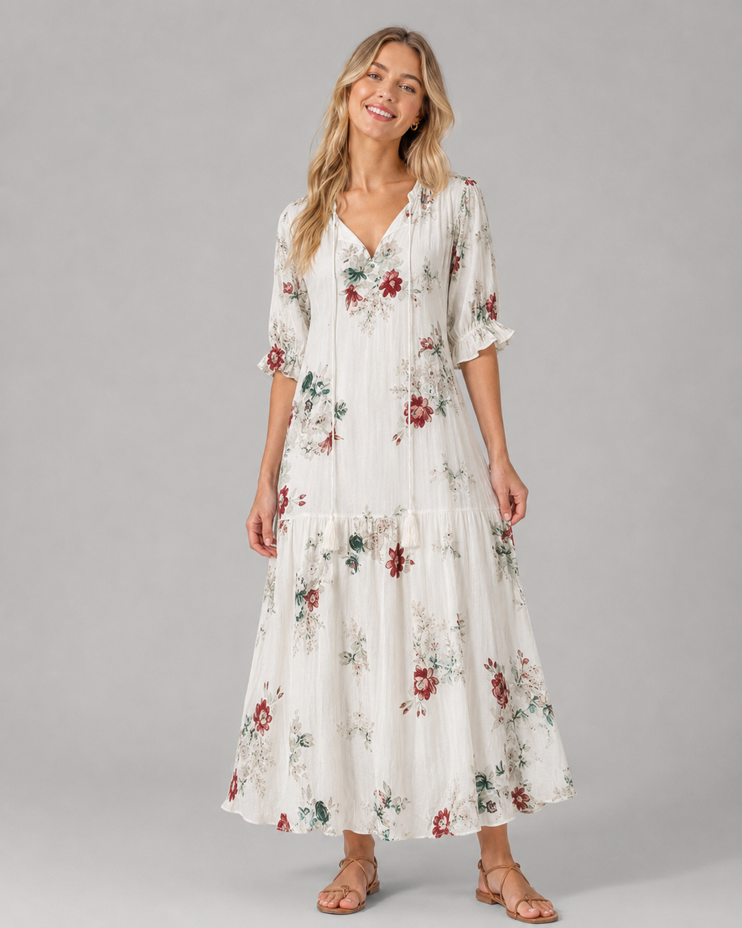 Dam Sommarklänning Boho Vintage Med V-Ringning
