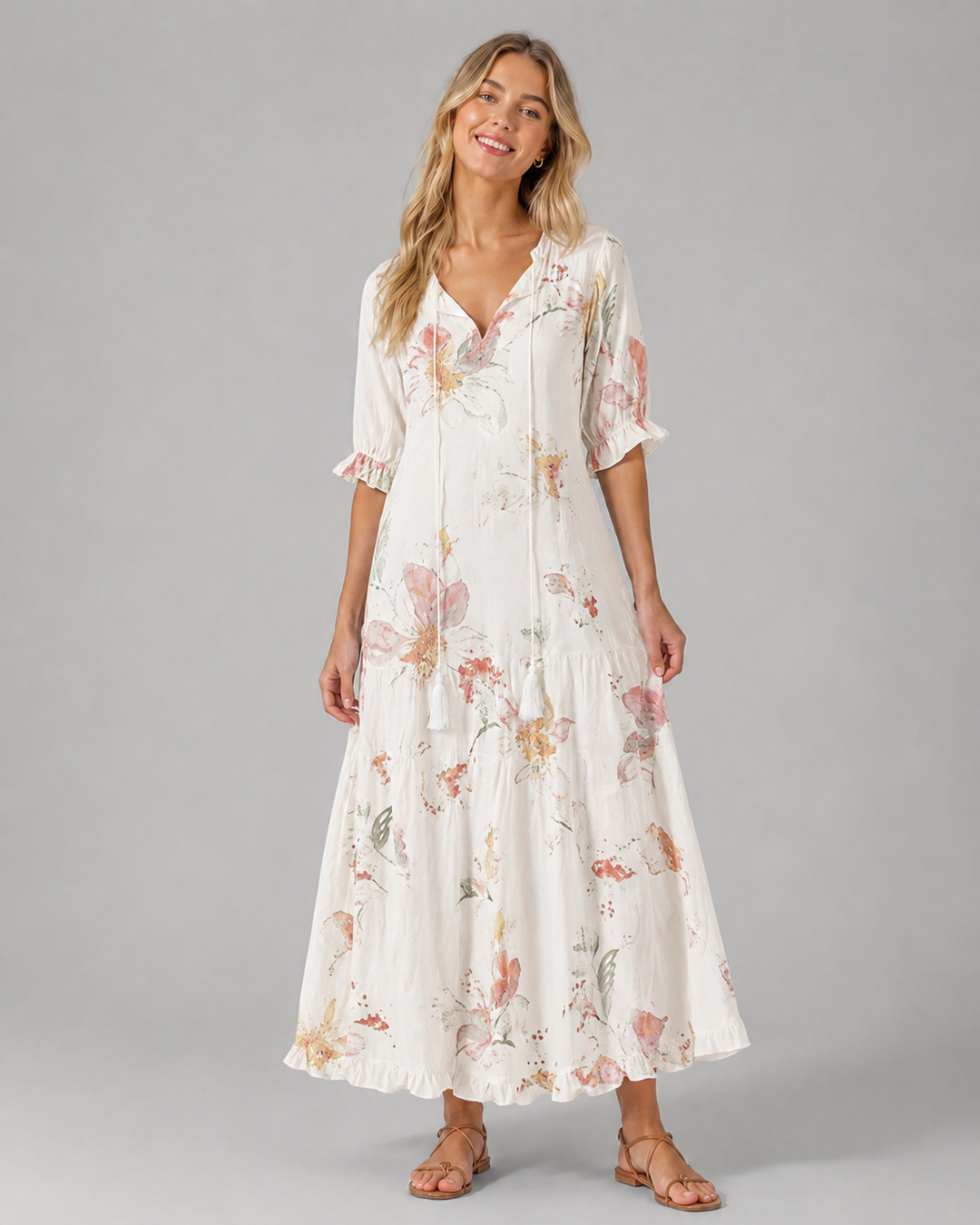 Dam Sommarklänning Boho Vintage Med V-Ringning