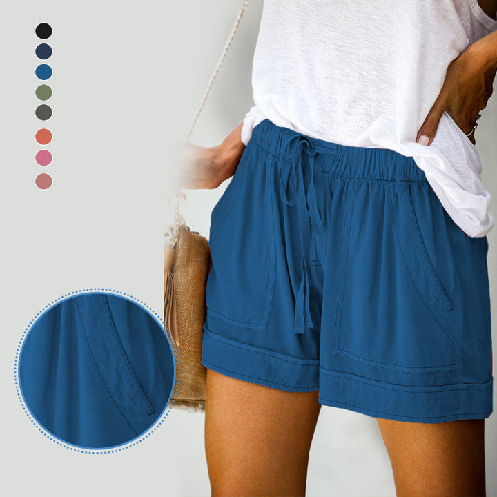 Damer Fritids Shorts med Hög Midja och Elastiskt Bälte