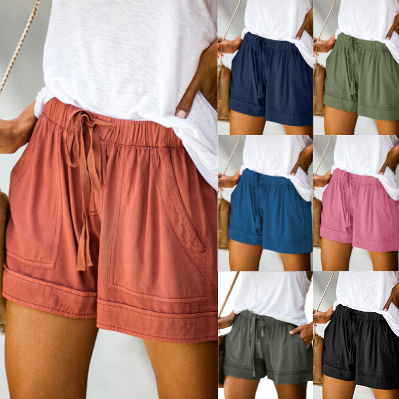 Damer Fritids Shorts med Hög Midja och Elastiskt Bälte