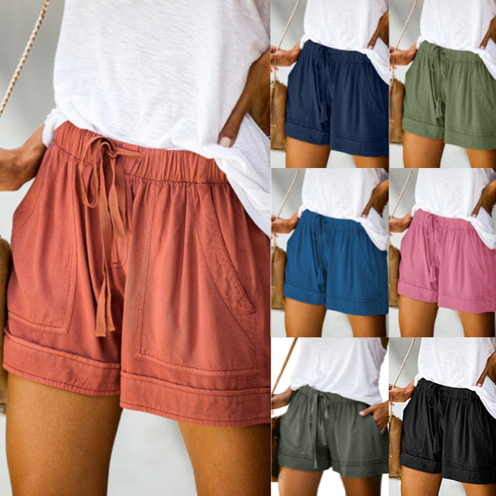 Damer Fritids Shorts med Hög Midja och Elastiskt Bälte