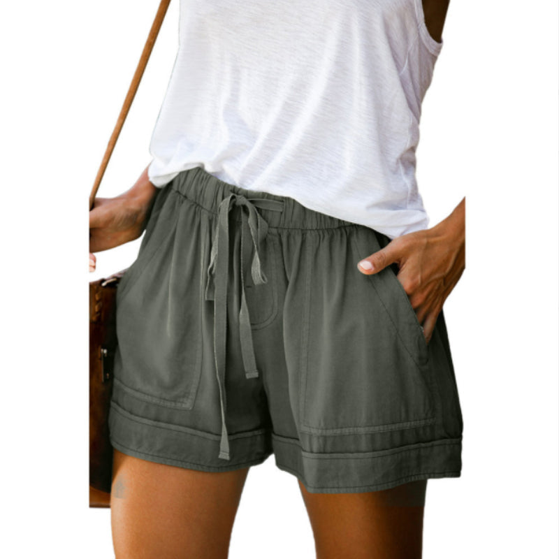 Damer Fritids Shorts med Hög Midja och Elastiskt Bälte