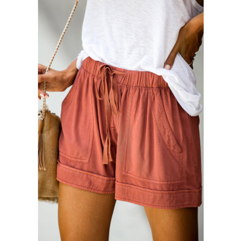 Damer Fritids Shorts med Hög Midja och Elastiskt Bälte