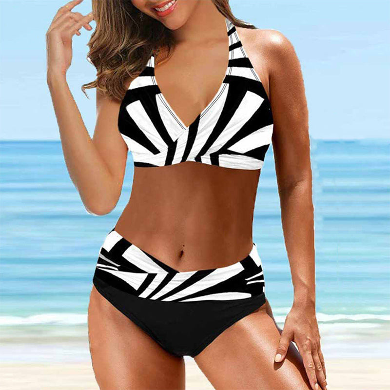 Damer Randig Halter Bikini i Flerfärgad Design