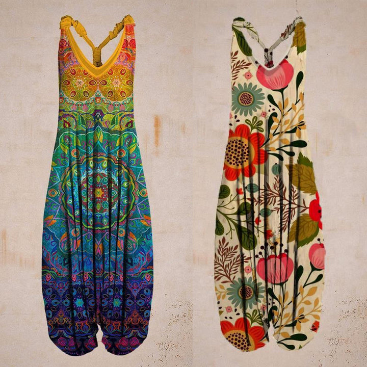 Damer Jumpsuit med Tropiskt Tryck