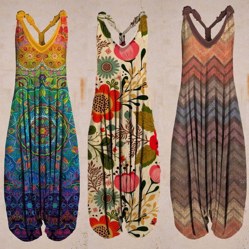 Damer Jumpsuit med Tropiskt Tryck