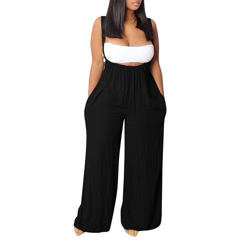 Damer Mjuk Enfärgad Jumpsuit Löst Sittande Byxor