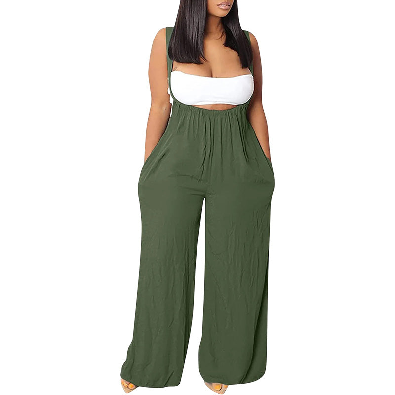 Damer Mjuk Enfärgad Jumpsuit Löst Sittande Byxor