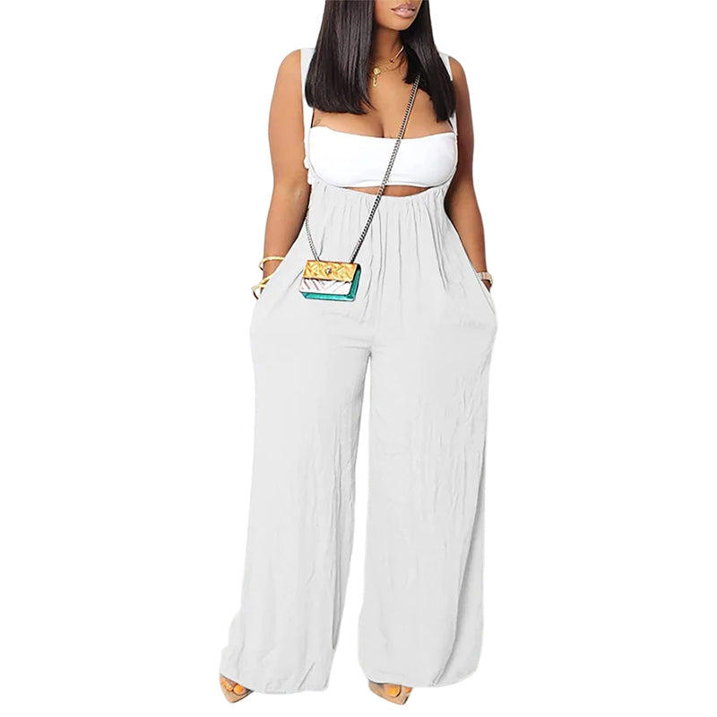 Damer Mjuk Enfärgad Jumpsuit Löst Sittande Byxor