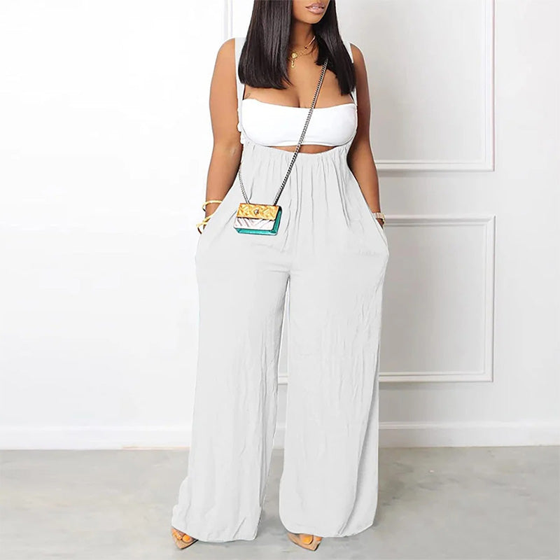 Damer Mjuk Enfärgad Jumpsuit Löst Sittande Byxor