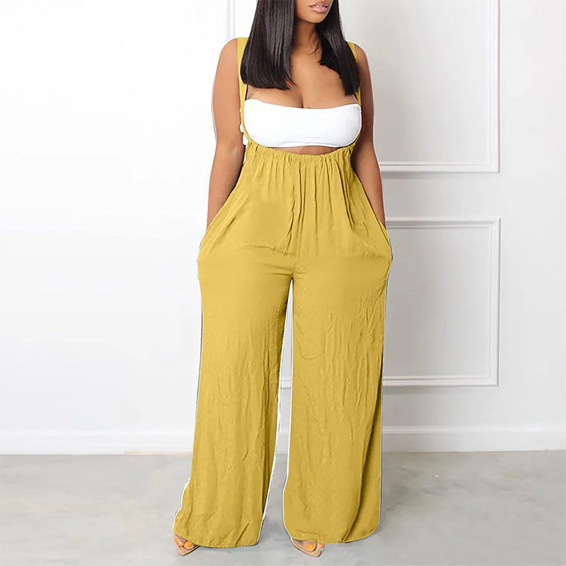 Damer Mjuk Enfärgad Jumpsuit Löst Sittande Byxor