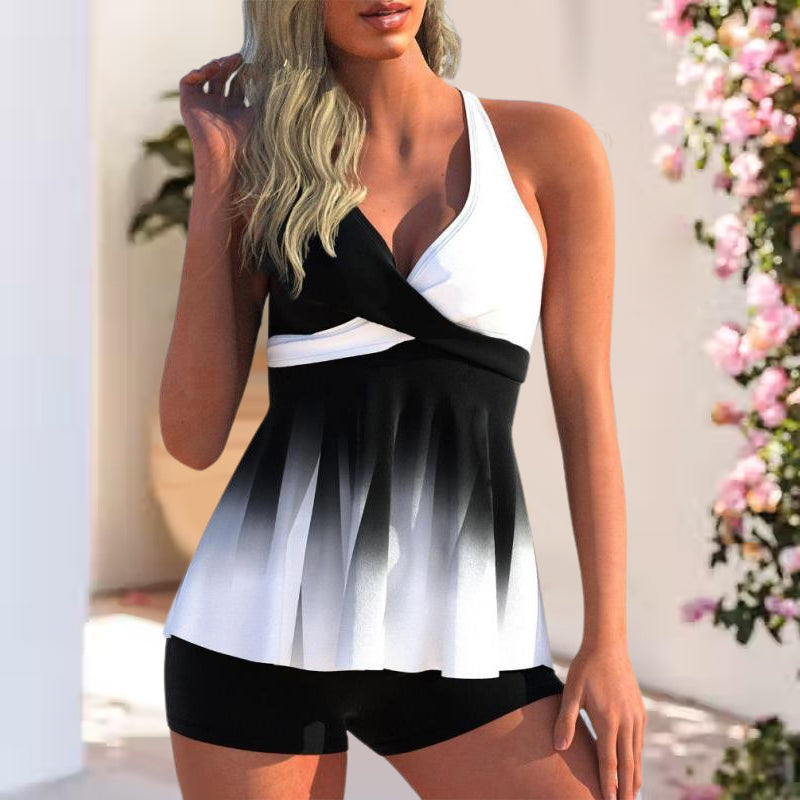 Damtankini i färgblock för sommarsemestern