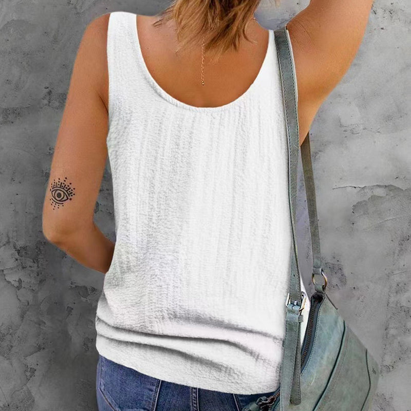 Damtanktop med Rund Hals och Knappar