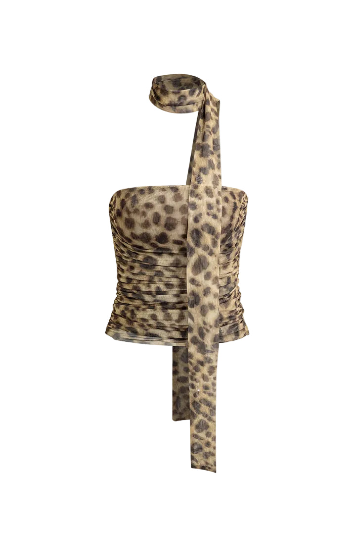 Kvinnors Mesh Haltertopp med Leopardmönster