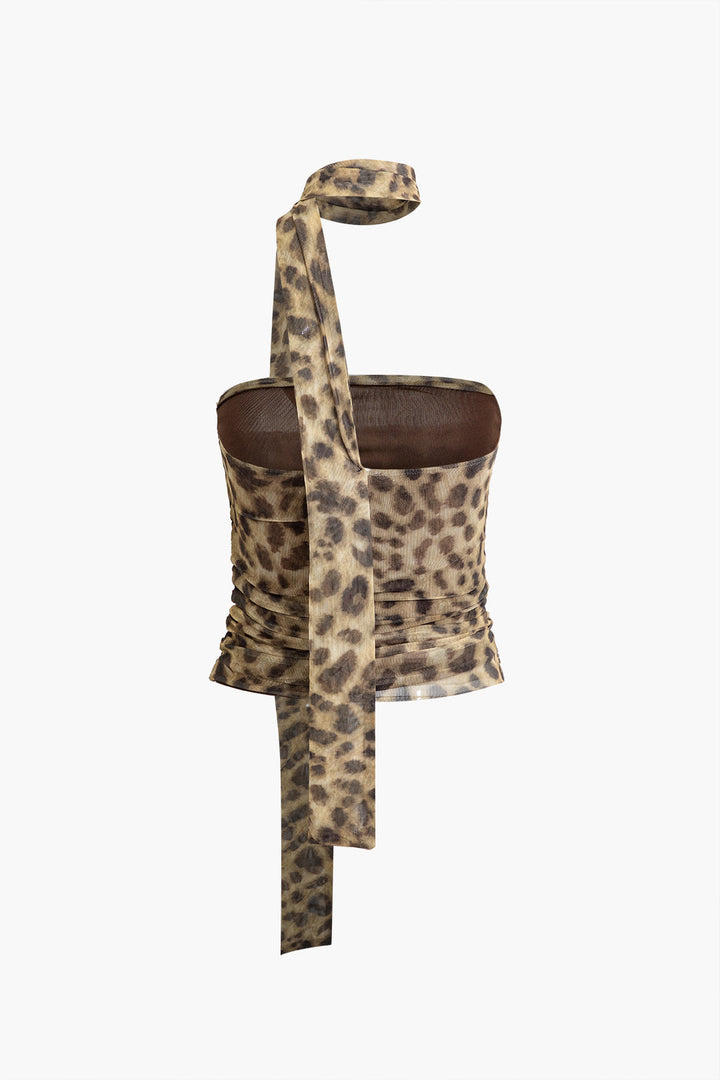 Kvinnors Mesh Haltertopp med Leopardmönster