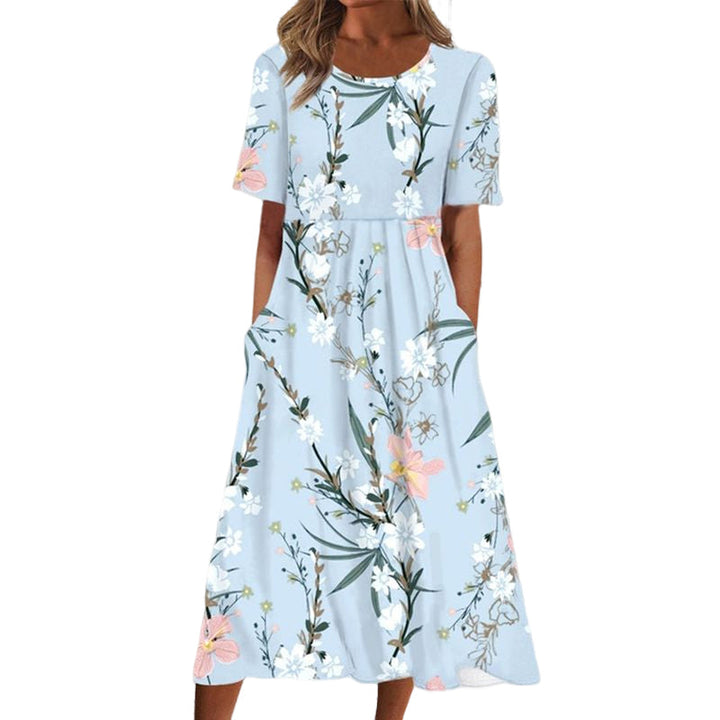 Kvinnlig Blommig A-linje Klänning Rund Hals Midi