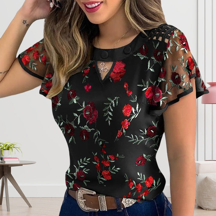 Blommig Mesh Topp för Kvinnor – Elegant Sommarstil